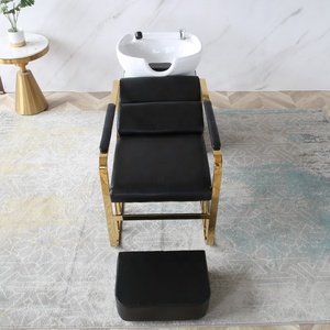 Chaise de lavage inclinable en noir avec lavabo, idéale pour salon de coiffure, offre spéciale, - Product Image 3