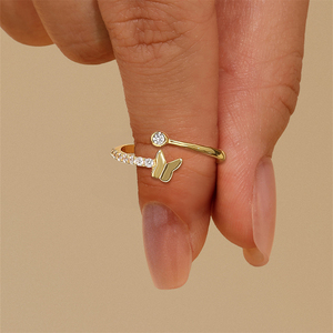 S925 <b>Silver</b> Gold Plated Classic Zirconia Embellished <b>Adjustable</b> Open Butterfly <b>Ring</b> for Women-Wedding Anniversary Party - Product Image 2