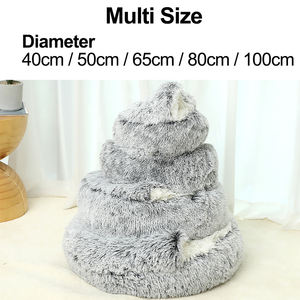 Indoor-Haustierhaus aus massivem Faserstoff, abnehmbares, waschbares Haustier-Donut-Plüschkissen, rundes Hunde- und Katzenhöhlenbett mit Kapuzenabdeckung - Product Image 6