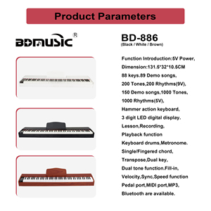 Piano <span class=keywords><strong>numérique</strong></span> à marteaux lestés BD-886, 88 touches, <span class=keywords><strong>clavier</strong></span> de piano électronique avec prise MIDI, personnalisation OEM ODM disponible - Product Image 3