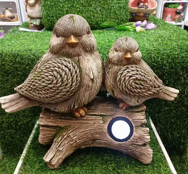 安い手作りマグネシア鳥フィーダー像鳥ソーラーLEDライト装飾MGO工芸品ギフト動物彫刻