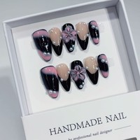 Nouveau produit lancé, série de couleurs ambre brun Maillard à fleurs de lys tridimensionnelles, ongles press-on faits à la main