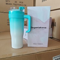 Gobelet isotherme à double paroi en acier inoxydable dégradé de 40 oz (1200 ml) avec poignée et paille métallique