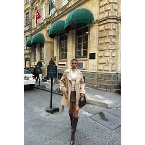 Gabardina Vintage para Mujer, Color Crema Hosanna, Doble Botonadura, Decoración Estampada, Impermeable, Mezcla de Algodón y Denim, para Primavera, Otoño/Invierno - Product Image 2