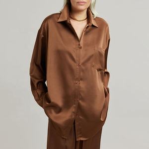 Chemise en satin de soie <span class=keywords><strong>fluide</strong></span>, grande taille, col pointu, fermeture à l'avant, 100% Polyester, Satin - Product Image 2