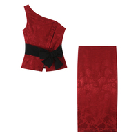Ensemble deux pièces personnalisé 2026 : Chemise à boutons asymétriques avec ceinture jacquard et jupe sirène mi-longue, Tenue deux pièces OEM, Fabrication chinoise