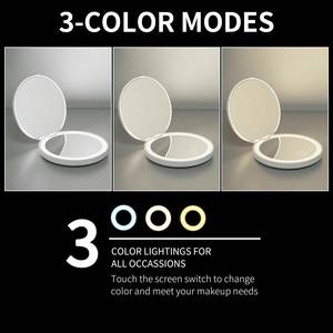 Trắng Hồng Đen Kim Loại Khóa Có Thể Sạc Lại Xách Tay Nhỏ Gọn Du Lịch Trang Điểm Tay LED Gương Mini Gương Với Đèn - Product Image 4