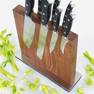 Powerful Kitchen Magnetic Knife Block Can Hold 10 Knives Walnut Wood Magnet Knife Holder Custom