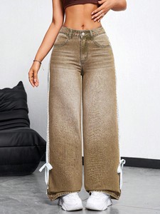 Pantalones vaqueros casuales de pierna ancha estilo boyfriend al por mayor, <span class=keywords><strong>jeans</strong></span> rasgados personalizados para <span class=keywords><strong>mujer</strong></span>, <span class=keywords><strong>jeans</strong></span> rectos holgados de talla grande para <span class=keywords><strong>mujer</strong></span> - Product Image 4