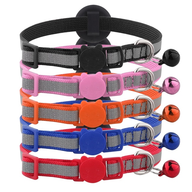 Wholesale Safety Breakaway Cat Collar with Air Tag Holder and Colored Bell Reflective Collar Ideal for All Size of Cats