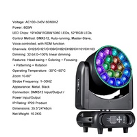 FEIYUEYUE K15 19x40W LED RGBW Bee Eyes Moving Head Zoom Wash Light 10-60 DMX512 Control Aluminium Alloy for Stage Wedding Party