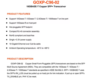 GOXP C96-02 10GBase-T Copper SFP+ RJ45 Transceiver Module 30M <b>Ethernet</b> Network Adapter for Switches, Routers, and Servers - Product Image 2