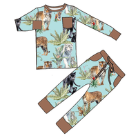 Vêtements pour bébé fille en bambou vintage à imprimé animal personnalisé, 95% viscose de bambou, 5% élasthanne, ensemble jogging respirant à manches longues
