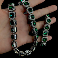 Collier chaîne cubaine en alliage de sucre avec pendentif en diamant de verre émeraude NL2068, diamant carré de 12 mm, pour femmes et hommes, bracelet vert