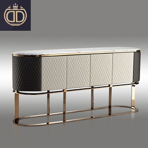 Furniture Dining Room Side Cabinets Leather Cover Stainless Cabinet Custom Stainless Steel Foshan Living Room Modern Metal 1 Set