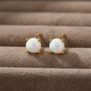 Classic 18K Gold Plated S925 Sterling Silver Opal <b>Stud</b> <b>Earrings</b> Claw Setting Ball Shape Unisex Everyday Wear Jewelry - Product Image 5