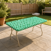 Nappe jetable rectangulaire imperméable en PEVA avec bord élastique, motif diamant vert émeraude et blanc, pour événements