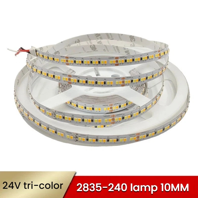 SMD 2835 Dual Tri Color Light Strip 240D 12V 24V Low Voltage Flexible Linear Lamp 2700-6500K 10mm Lighting Double 3 Wire pin 20W