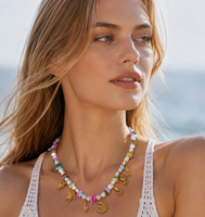 Collier Dreamshow en acier inoxydable plaqué or avec perles d'imitation et breloque océan en pierre naturelle