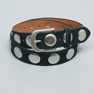 <span class=keywords><strong>Ceinture</strong></span> pour femme en daim noir avec de grands clous circulaires argentés, <span class=keywords><strong>boucle</strong></span> en métal réglable, accessoire de mode audacieux pour robes - Product Image 1