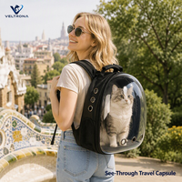 Sac à dos de transport pour animaux de compagnie en forme de capsule spatiale avec fenêtre transparente, sac à dos respirant pour chat avec ouvertures d'aération et poche en filet