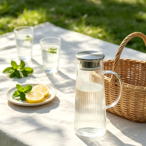 <span class=keywords><strong>Carafe</strong></span> à eau <span class=keywords><strong>en</strong></span> <span class=keywords><strong>verre</strong></span> rayée verticalement résistante à la chaleur, <span class=keywords><strong>en</strong></span> borosilicate, avec couvercle filtrant <span class=keywords><strong>en</strong></span> acier inoxydable - Product Image 3