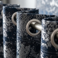 Rideaux occultants jacquard texturés en marbre de luxe DaiRui, bleu marine argenté métallisé, avec œillets, pour salon