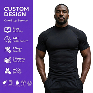 T-shirt de sport pour homme à col montant et manches raglan, imprimé personnalisé en relief, pour la gym et la course, de la gamme Activewear Sportswear de Fitness Clothing Factory - Product Image 1