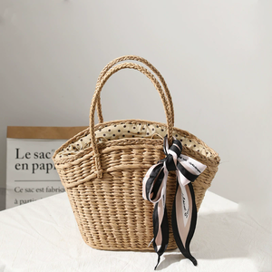 <span class=keywords><strong>Sac</strong></span> de plage en paille fait à la main pour femmes bohème tissé Dot Liner panier fourre-tout <span class=keywords><strong>Sac</strong></span> chaînes fermeture éclair doux pique-nique <span class=keywords><strong>sac</strong></span> à main nœud écharpe - Product Image 1