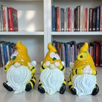 Ensemble de 3 Gnomes Sages en Résine Style Européen à Rayures Jaunes et Noires Thème Abeille pour Décoration Florale Intérieure et Présentation sur Bureau
