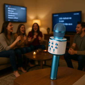 Micrófono de karaoke Bluetooth portátil todo en uno 5CORE con altavoz y grabadora azul - Product Image 2