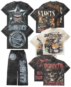 T-shirt Streetwear Corta Stile Vintage con Stampa a Sublimazione Lavaggio Acido, in Spugna di Cotone Pesante di Alta Qualità e Grafica alla Moda - Product Image 1