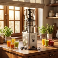 Verticale commerciële slowjuicer, koudgeperste sapcentrifuge, hoge sapopbrengst, sinaasappel, appel, groente sapcentrifuge