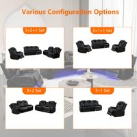 Ensemble de canapés inclinables électriques avec LED, en cuir, incluant un canapé deux places, un fauteuil avec port USB, porte-gobelets et rangements, pour home cinéma