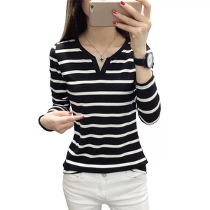 Chemise en coton à manches longues de style décontracté pour femmes Respirante et douce pour la peau Confortable Taille unique convient à tous Rayures <span class=keywords><strong>T</strong></span>-<span class=keywords><strong>shirt</strong></span> - Product Image 3