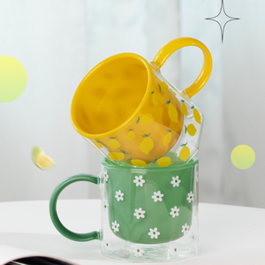 Cốc thủy tinh in màu, cốc cà phê sữa gia dụng sáng tạo hợp thời trang, cốc thủy tinh hai lớp chịu nhiệt - Product Image 2