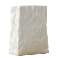 Vase en céramique blanche Style minimaliste Usine Sac en papier froissé Vase Pot de fleur en céramique