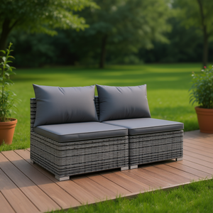 Ensemble de canapés de jardin en rotin gris moderne avec coussins en mousse haute densité pour usage extérieur - Product Image 2