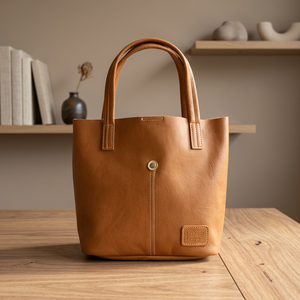 Bolso de Mano Tipo Cubo Pequeño de Cuero Genuino Verde, Bolso Tote para Mujer con Cierre de Botón para Compras Diarias y Viajes, Modelo Japonés 510318 - Product Image 2