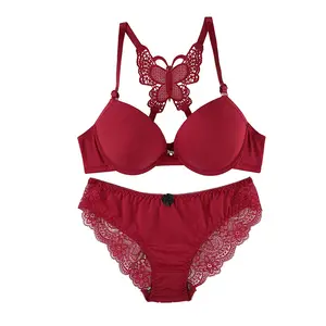 Ventes directes d'usine bouton avant papillon dentelle beau dos femmes sous-vêtements Sexy dentelle traditionnelle soutien-gorge push-up à armatures