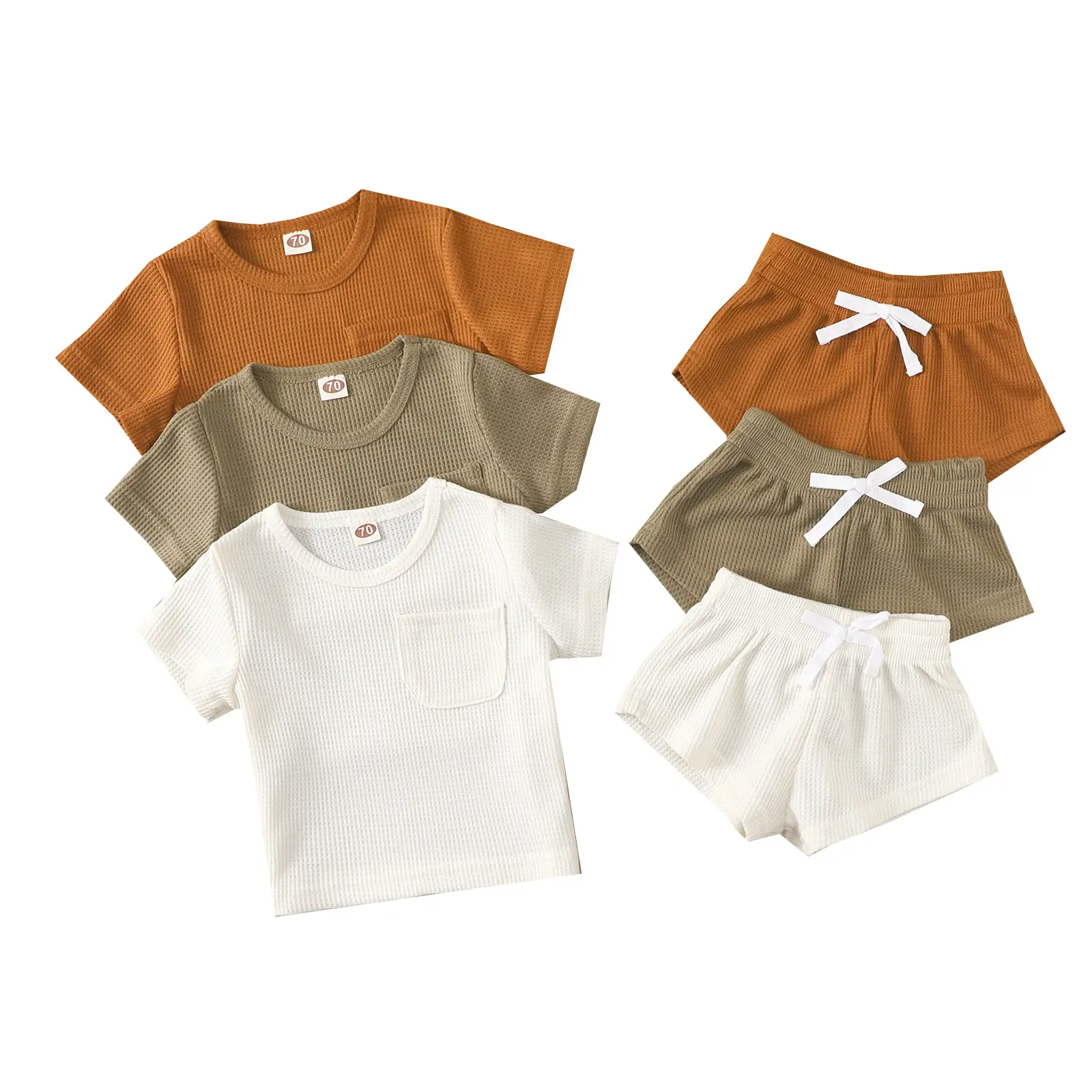 CUSTOM INS Baby Clothing Sets Summer Short Sleeve Waffle Infant Suits Unisex Shirts Straps 2pcs Kids Girls Sets