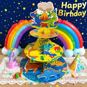Soporte de Papel de 3 Niveles con Diseño de Dinosaurios para Cupcakes, Torre de Exhibición de Postres para Fiestas Infantiles, Decoración de Mesa de Postres - Product Image 2