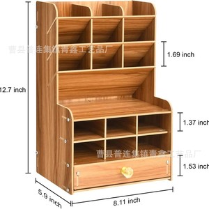 Wooden Desktop Storage Rack <b>6</b> Tier Multi Compartment Pen Holder Stationery Organizer Office Desk Organizer <b>Drawer</b> With Tray - Product Image 4