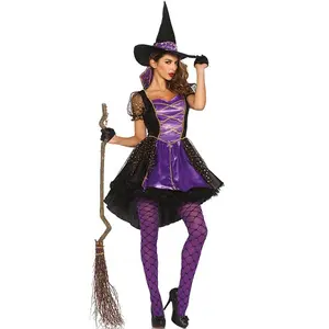 Halloween Erwachsene Frauen lila sexy Hexe Kostüm Dress Up mit Hut