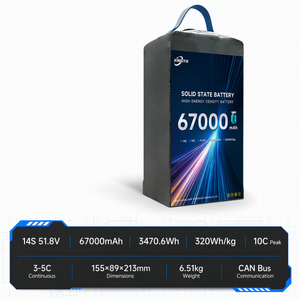 แบตเตอรี่โดรนดับเพลิง XINGTO 14S แบบโซลิดสเตท 67000mAh 51.8V 3471Wh 320Wh/kg 10C สำหรับงานยกหนักฉุกเฉิน UAV กำลังไฟ OEM - Product Image 2