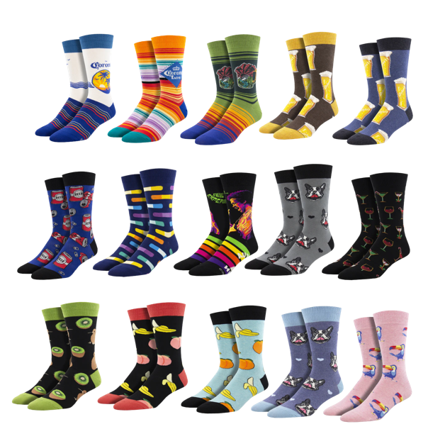 Low MOQ Wholesale Cheap Multi Happy Style Crew Socks Colorful Printed Custom Logo Socks for Men and Women