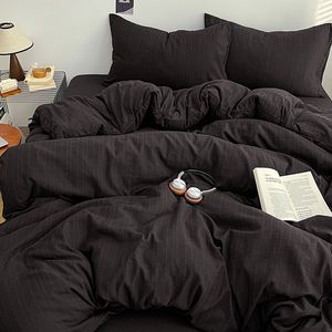 Parure de lit jacquard cationique 3/4 pièces, imprimé rayé, douce, style INS, drap plat, taie d'oreiller, housse de <span class=keywords><strong>couette</strong></span> grise style japonais - Product Image 3