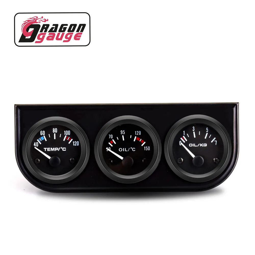 DRAGON GAUGE Car Dashboard Instrument Cluster 3in1 Water temp Oil Temp Oil Pressure Gauges With Pod 52mm Triple Gauge (2010BB-T)