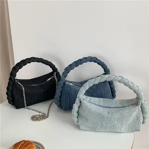 Büküm dokuma crossbody zincir çanta çanta moda all-in-one omuzdan askili çanta el taşıma denim çanta kadın