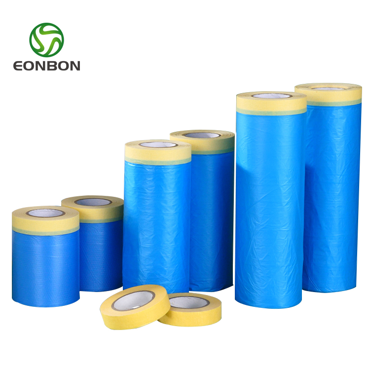EONBON Factory Blue Pre-Taped Masking Film Pre-Folded Overspray Paintable Plastic Protective Sheeting Auto Painting Masking Film
